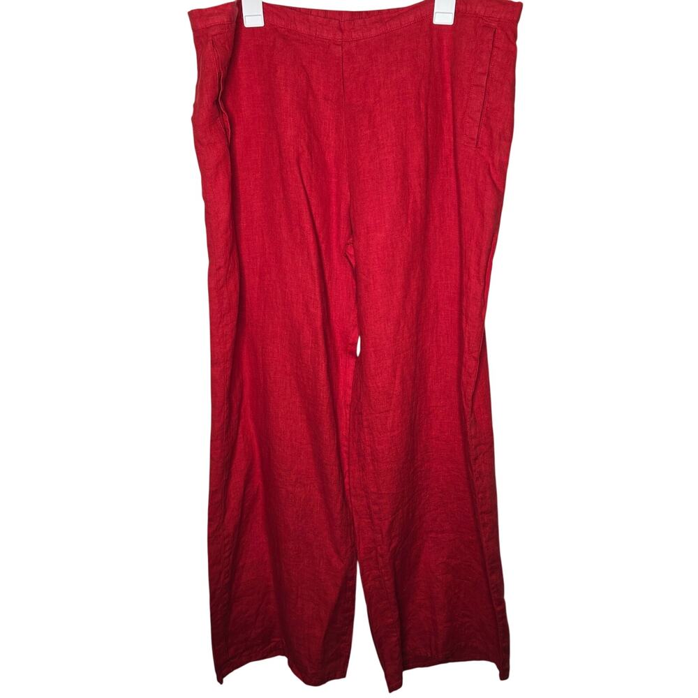 Women's Flax Red Wide Leg Pockets 100% Linen Pants Size Large